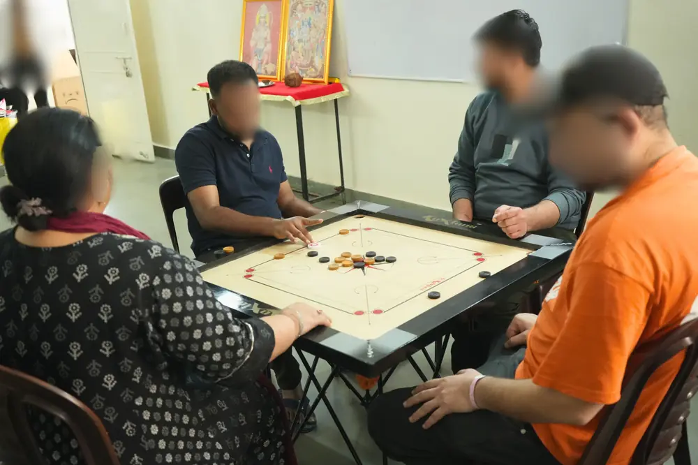 Carrom match at Affinity Rehab