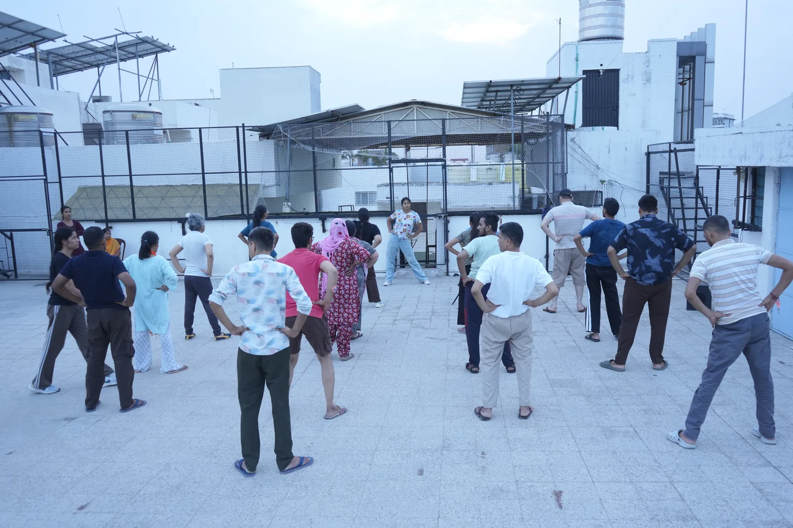 Rooftop group exercise session at Affinity Rehab